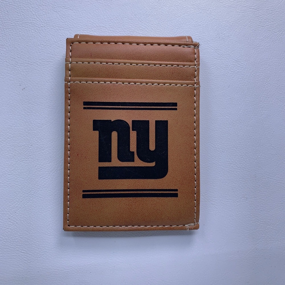 NFL Mens OS Tan New York Giants Logo Bi-Fold Card Holder Wallet New